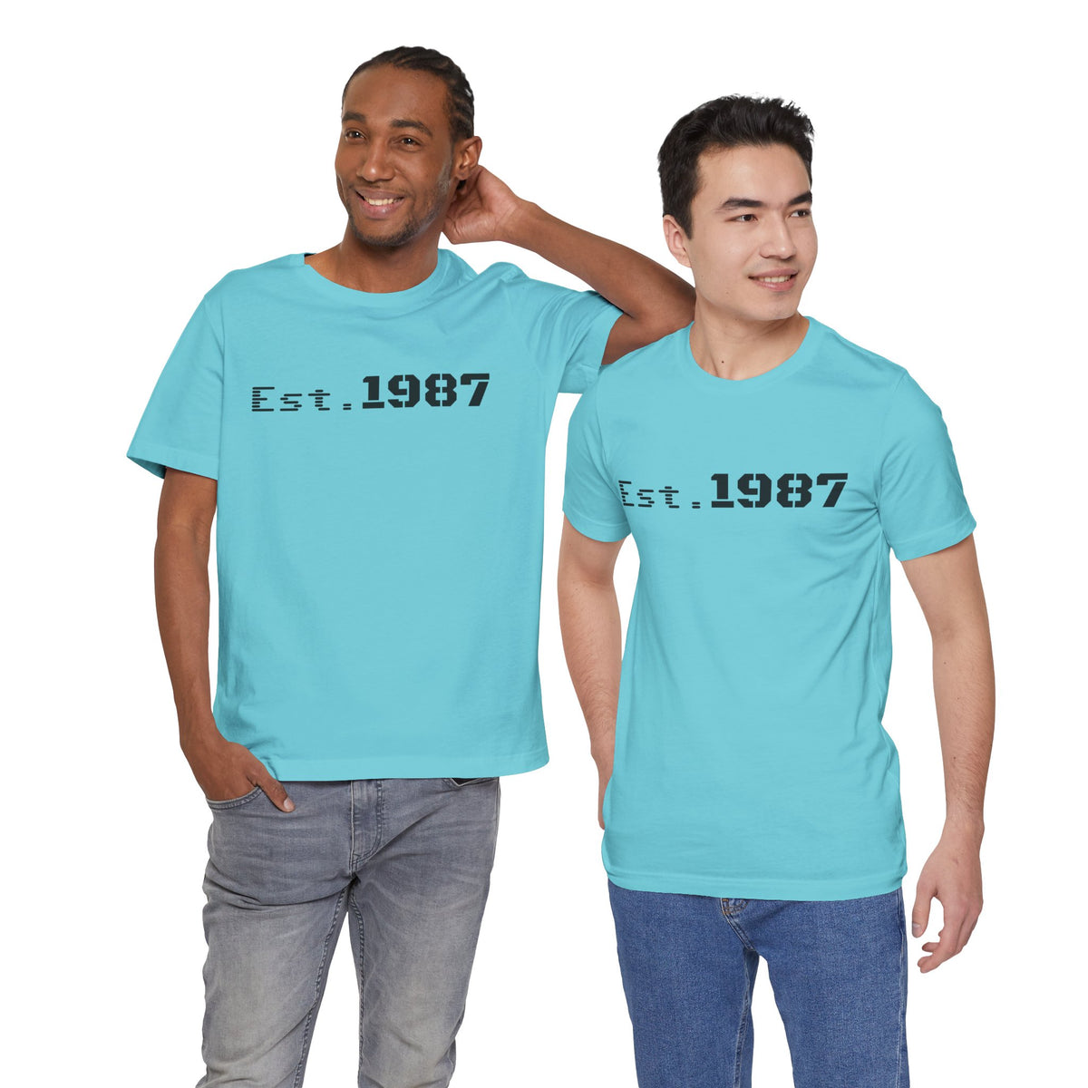 Vintage Est. 1987 T-Shirt by Printify featuring a classic design and bold "Born 1987" print on soft cotton fabric.