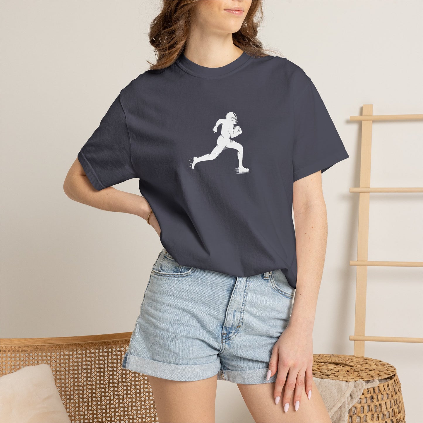 Sporty Unisex Garment-Dyed T-Shirt with Football Player Graphic, Activewear, Casual Wear, Gift for Runners, Fitness Apparel, Everyday Style