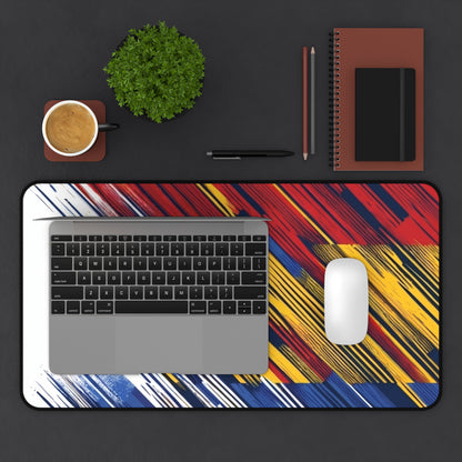 Abstract Flag Brushstroke Desk Mat — Colorful Red, Yellow & Blue Gaming/Office Mousepad