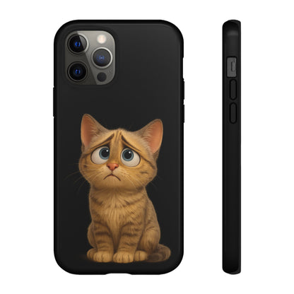Cute sad kitty print phone case for iPhone, protective and stylish cat-themed accessory by Printify.