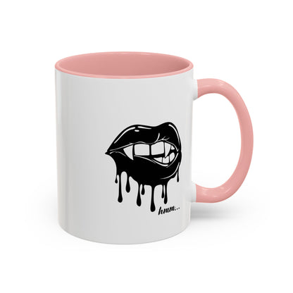 Black accent Dripping Bite coffee mug by Printify, 11oz or 15oz, featuring a unique dripping bite design on ceramic surface.