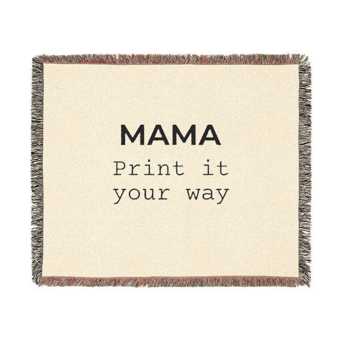 Custom woven blanket by Printify featuring a colorful, personalized design on a cozy throw blanket.