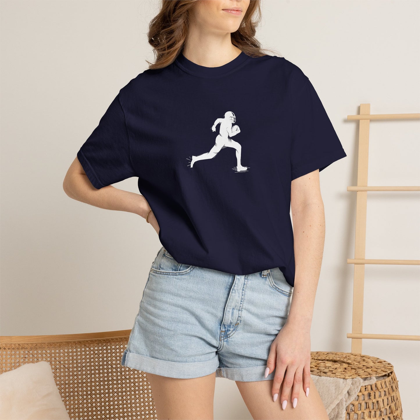 Sporty Unisex Garment-Dyed T-Shirt with Football Player Graphic, Activewear, Casual Wear, Gift for Runners, Fitness Apparel, Everyday Style