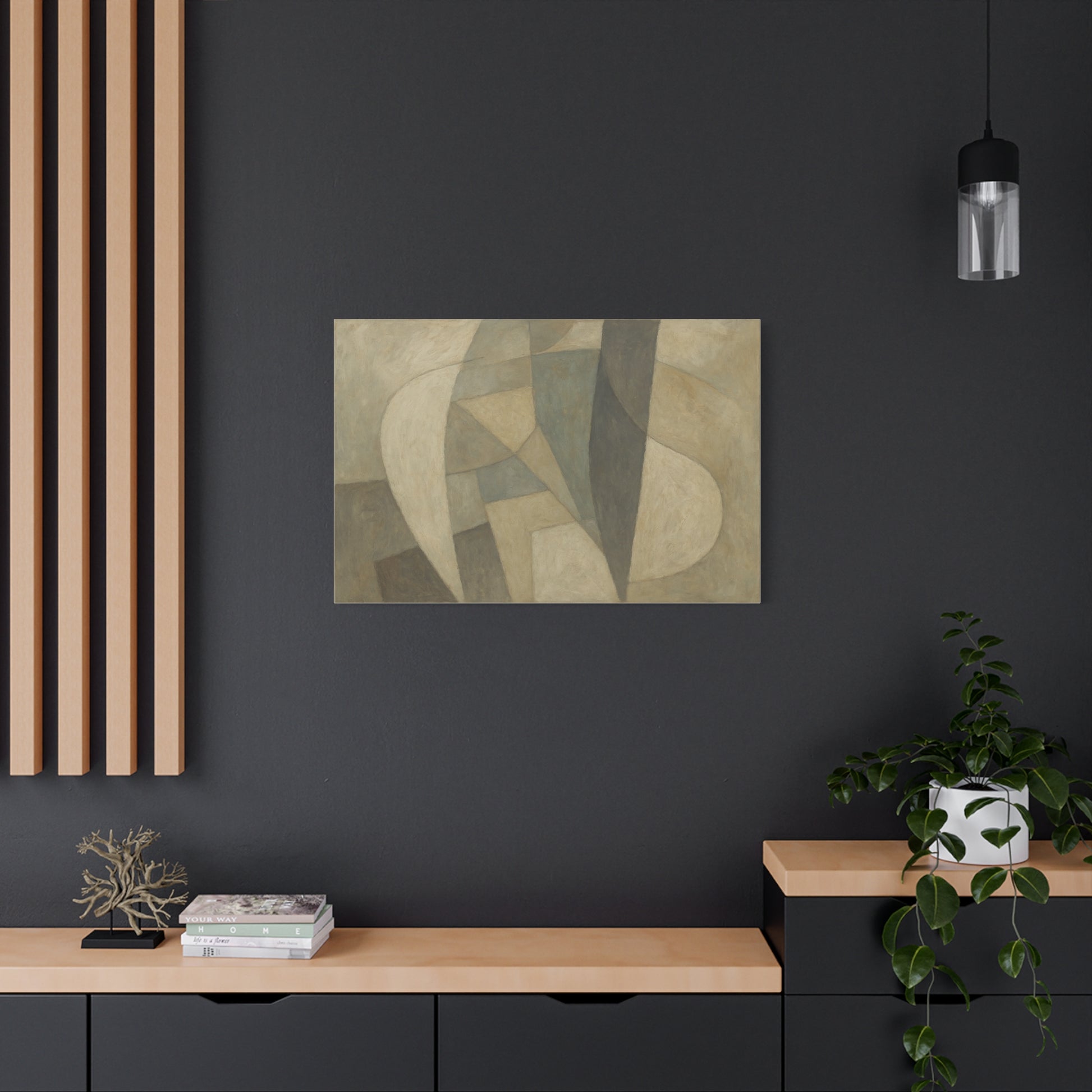 Abstract neutral geometric shapes on matte canvas by Printify, featuring modern design with soft color tones and clean lines.