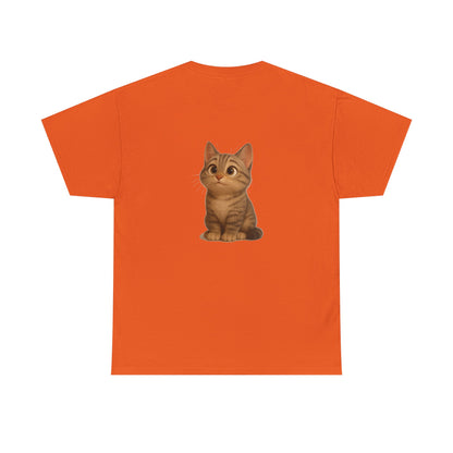 Brown kitten graphic T-shirt for cat lovers, featuring a cute feline design on a comfortable Printify tee.