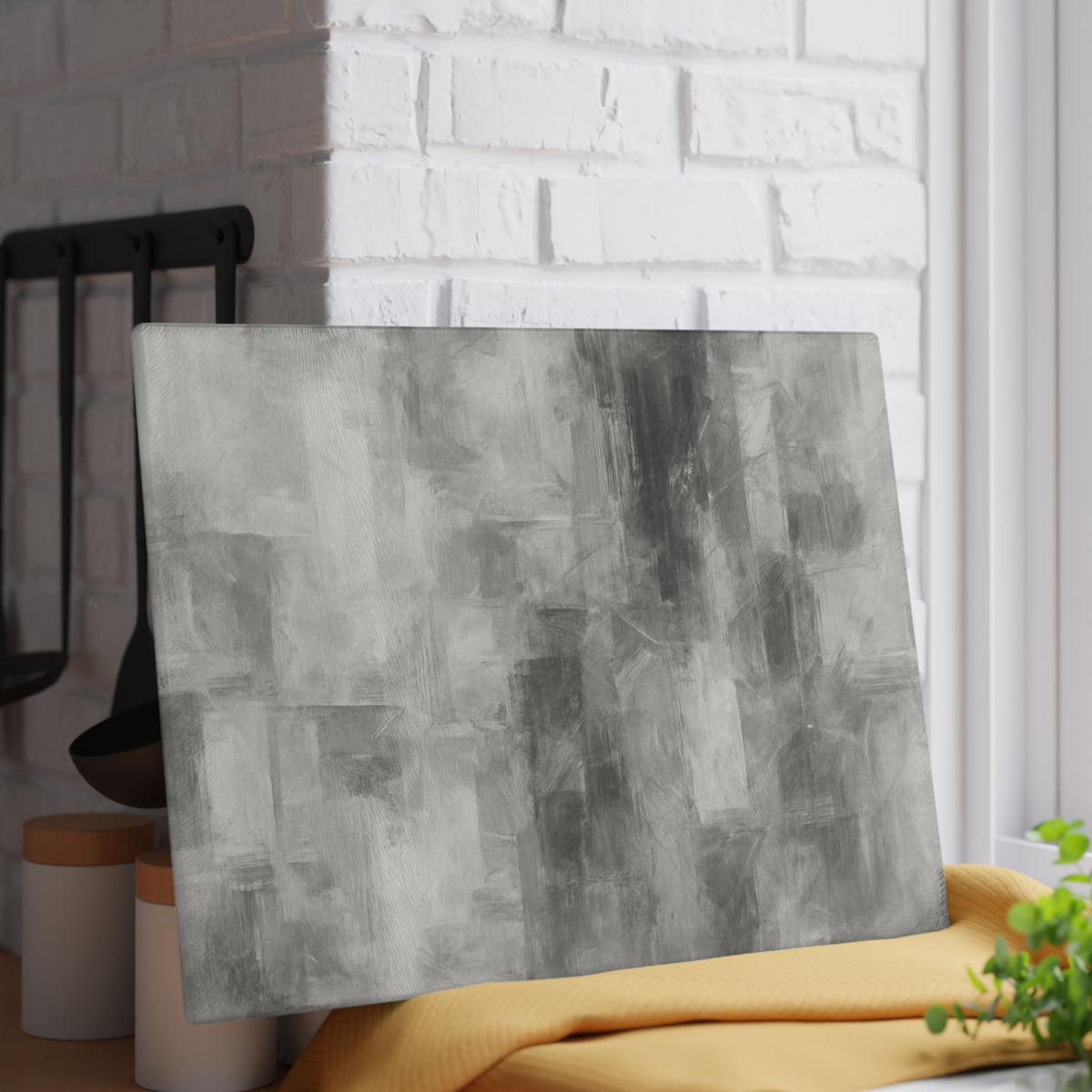 Glass Cutting Board — Abstract Gray Brushstroke Tempered Glass Chopping Board