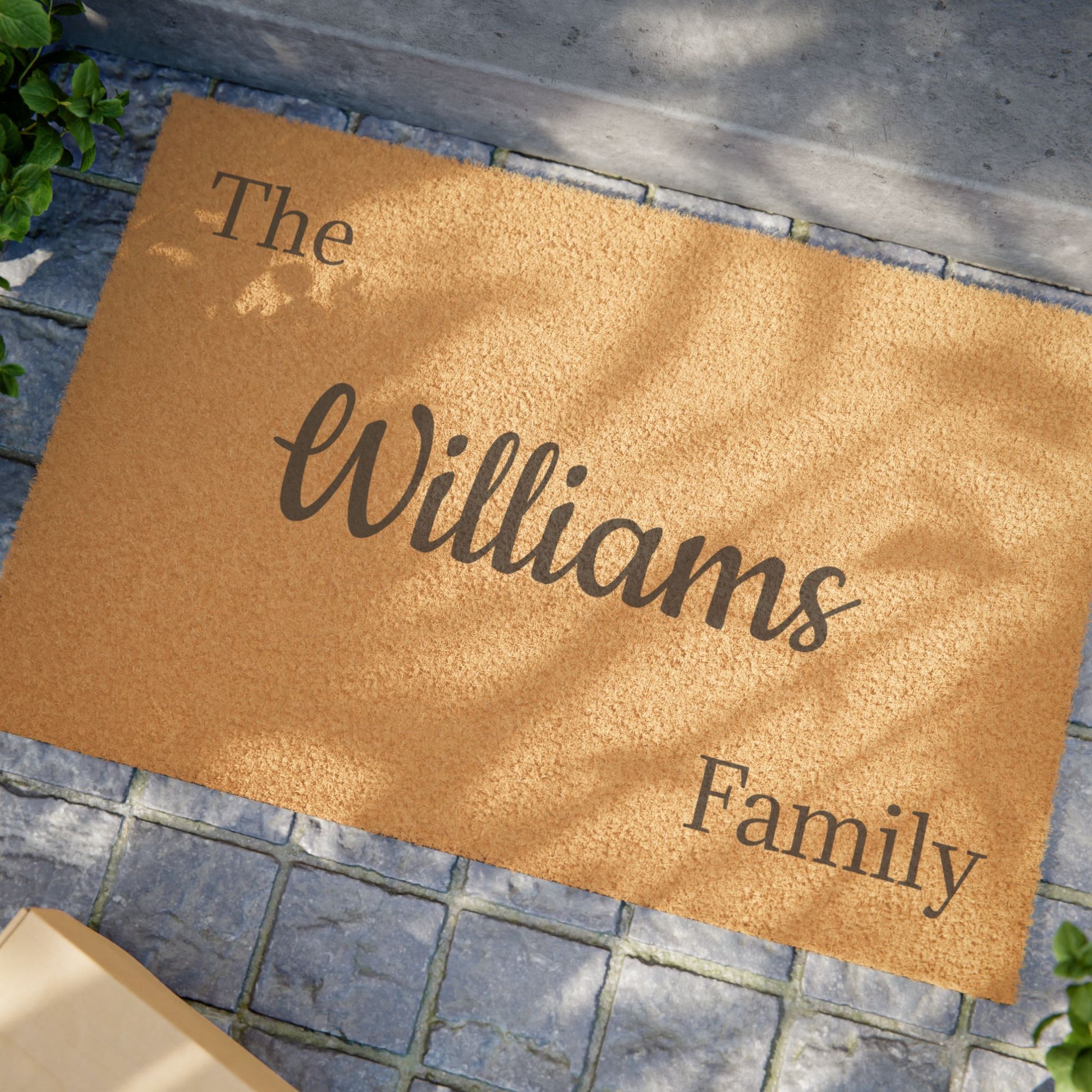Personalized Script Monogram Welcome Doormat with last name, decorative floor mat for home entryway by Printify