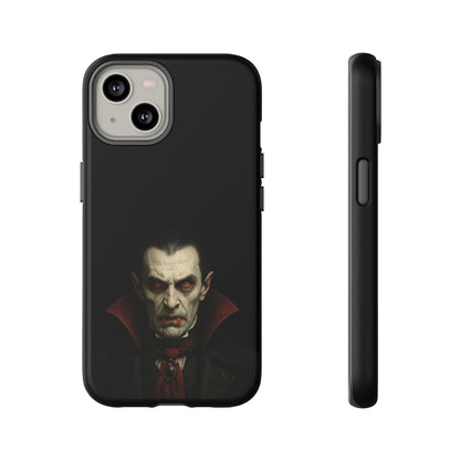 Gothic vampire portrait phone case for iPhone featuring a Dracula-inspired horror design by Printify.