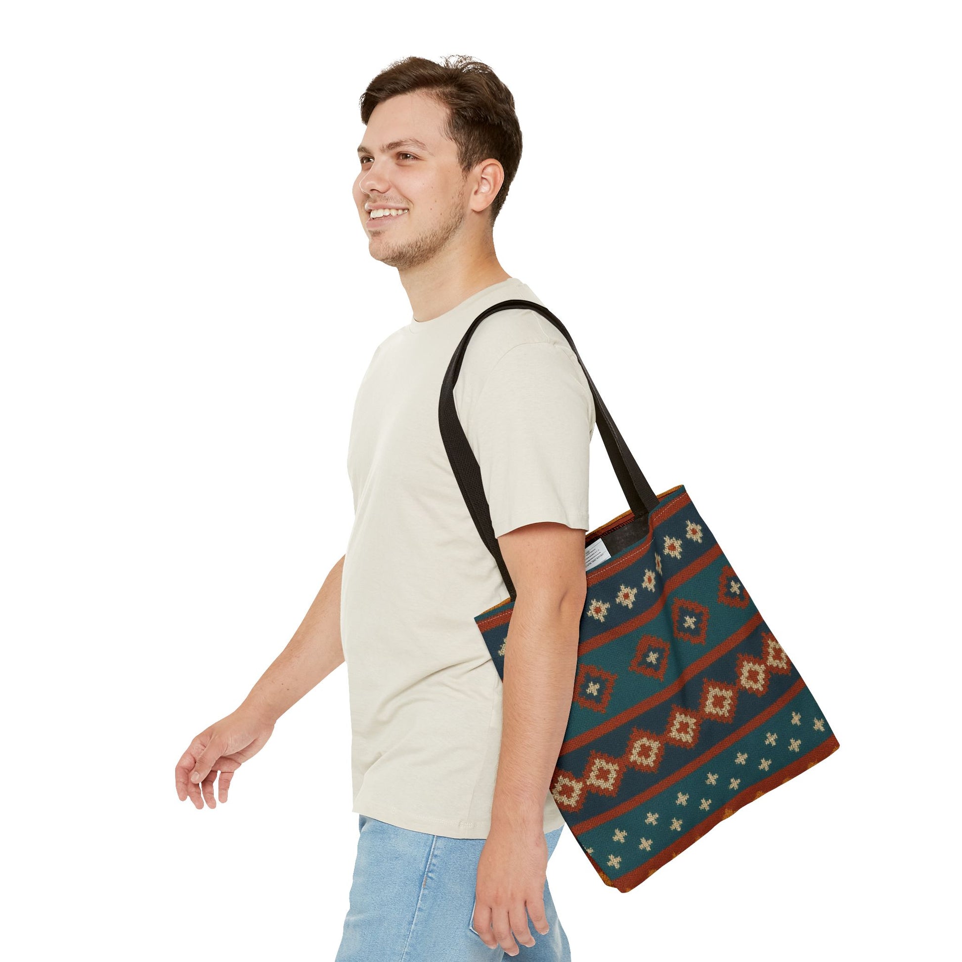 Printify Southwestern diamond pattern tote bag with Aztec tribal geometric print, featuring vibrant colors and sturdy handles for everyday use.