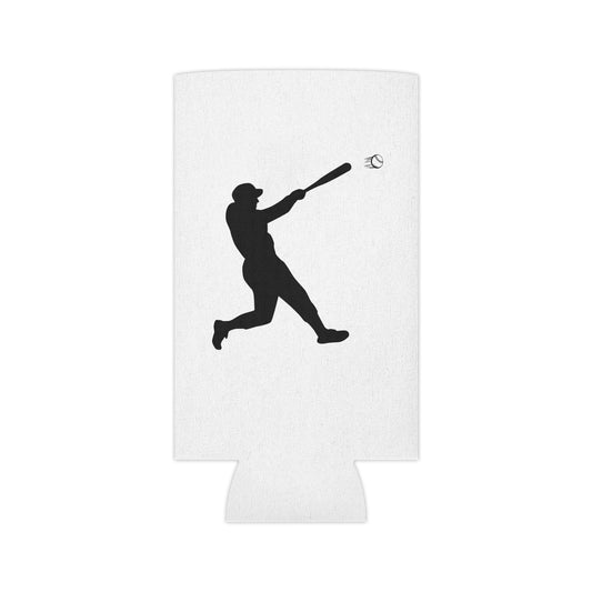 Baseball silhouette can cooler with batting player design, ideal for keeping drinks cold, from Printify accessories collection.