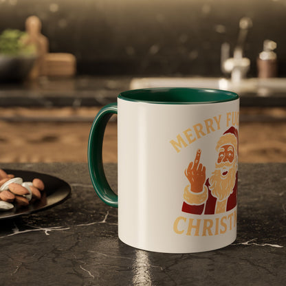 Merry Fucking Christmas Mug — Funny Santa Middle Finger Coffee Cup (11oz & 15oz)