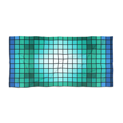Turquoise Mosaic Grid Beach Towel | Blue Green Checkered Swim Towel