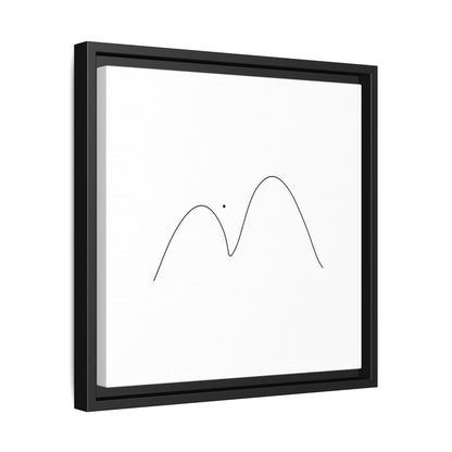Minimalist mountain line art on framed matte canvas by Printify, featuring simple mountain peaks in black ink.