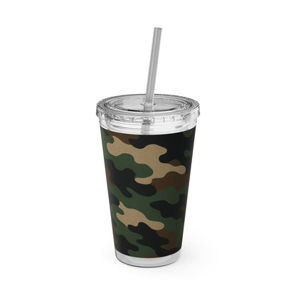 Stylish Camo Tumbler, 16oz Cup with Straw, Perfect for Outdoor Adventures, Gifts for Him, Travel Mug, Eco-friendly Drinkware, Camping - TRV