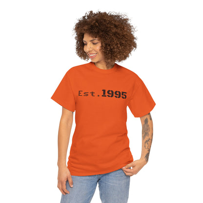 Vintage Est. 1995 T-shirt by Printify featuring minimalist design and birthday theme, displayed on a flat surface.