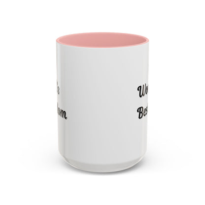 Black-Trim Ceramic Coffee Mug by Printify with "World's Best Mom" accent design, perfect for Mother's Day.