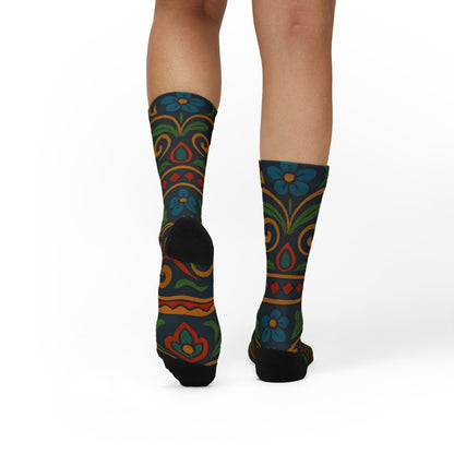 Victorian floral pattern sublimation crew socks with all-over floral print by Printify, featuring intricate Victorian-inspired design.
