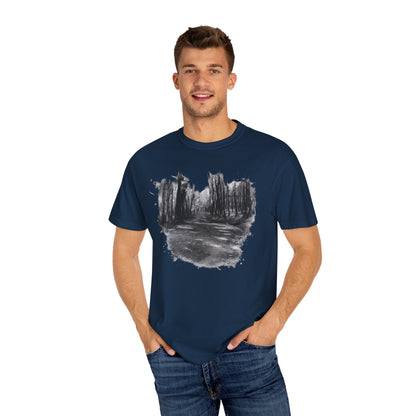 Artistic Forest Scene T-shirt | Nature Lover Gift, Outdoor Adventure Tee, Eco-Friendly Fashion, Vintage Inspired Clothing, Unisex Gift - TRV