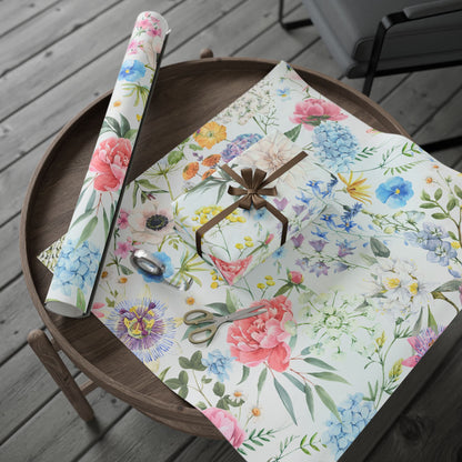 Floral Watercolor Wrapping Paper Roll — Pastel Flowers Gift Wrap for Mother's Day & Spring
