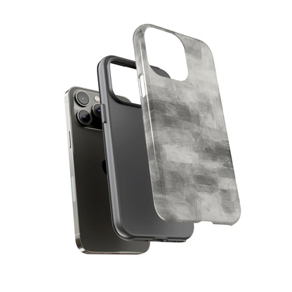Abstract gray grid phone case for iPhone, tough protective cover by Printify, featuring modern geometric design.