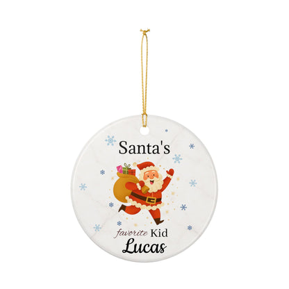 Santa Claus running with sack Ceramic Ornament | Personalized Christmas decoration - TRV