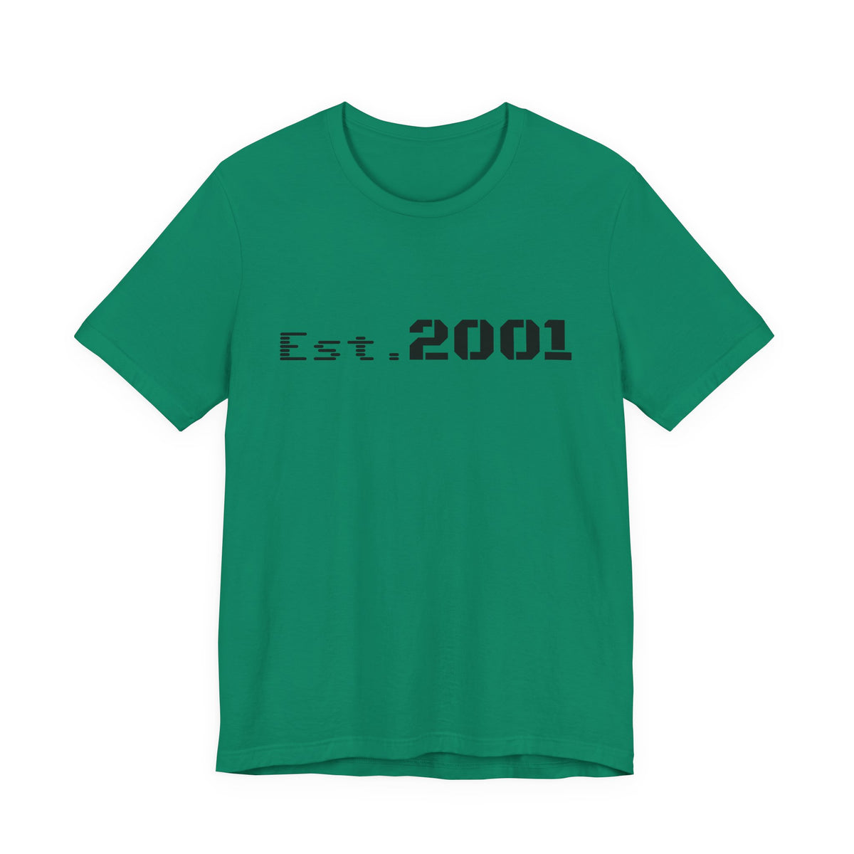Retro minimalist Est. 2001 graphic T-shirt by Printify featuring a simple birthyear design on a casual cotton tee.