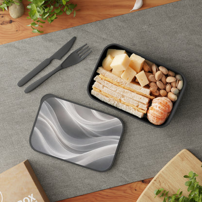 PLA Bento Box — Gray Marble Wave Lunch Container with Band & Utensils