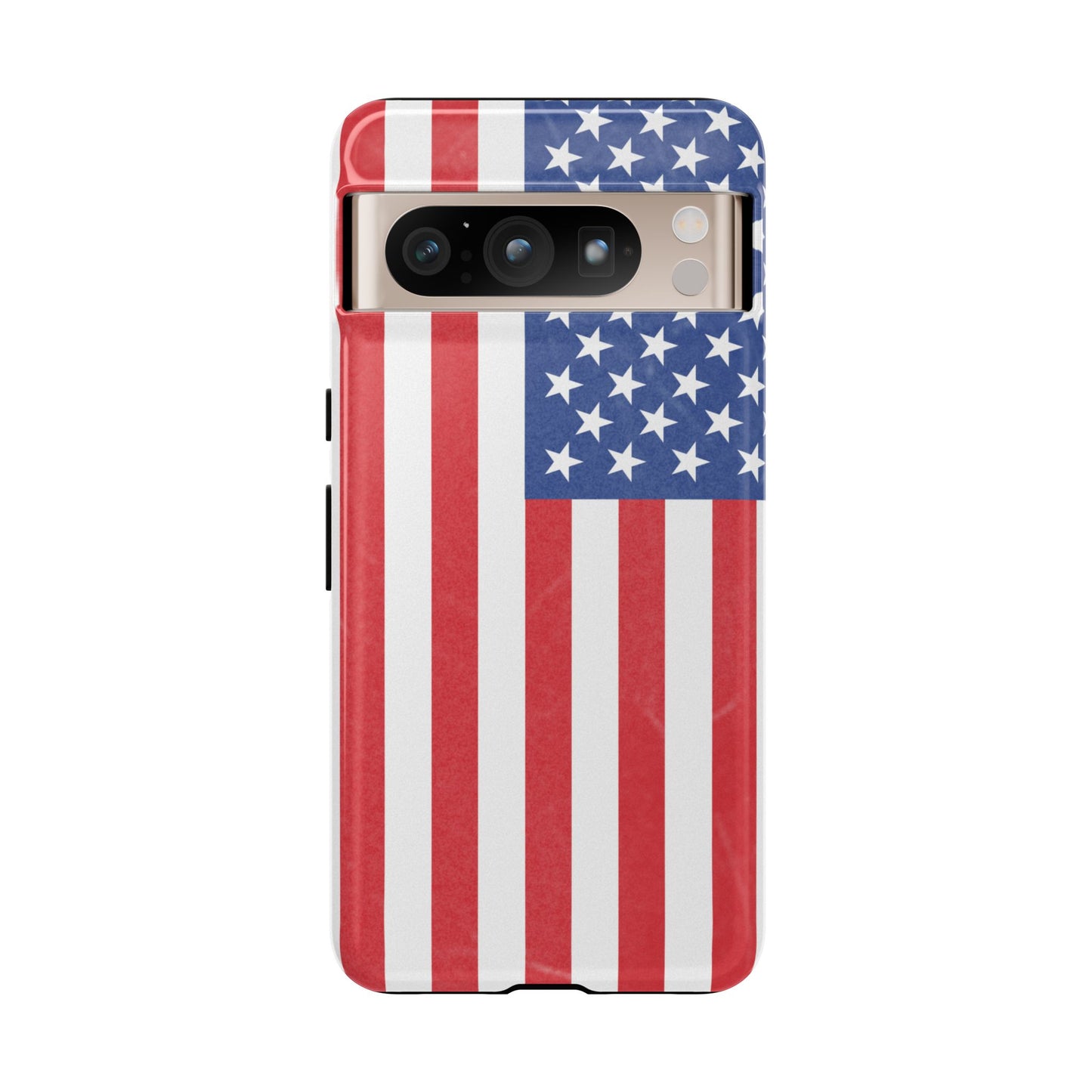 American flag tough phone case for iPhone, durable patriotic phone cover with bold flag design by Printify.