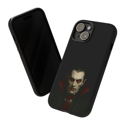 Gothic vampire portrait phone case for iPhone featuring Dracula horror design, made by Printify.