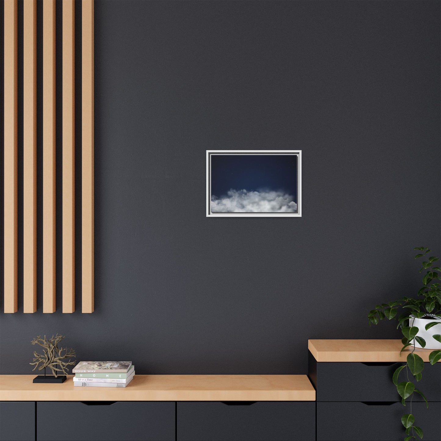 Night Sky Clouds matte canvas framed wall art featuring starry sky and cloud designs, perfect for celestial-themed home decor.