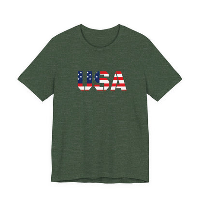 USA Flag Text Tee — Patriotic Fourth of July T-Shirt