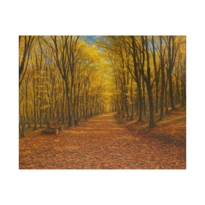 520-piece Autumn Forest Path puzzle by Printify featuring fall trees and vibrant autumn colors in a scenic outdoor setting.