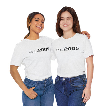 Black Est. 2005 Tee by Printify featuring minimal anniversary year design, casual cotton T-shirt for everyday wear.