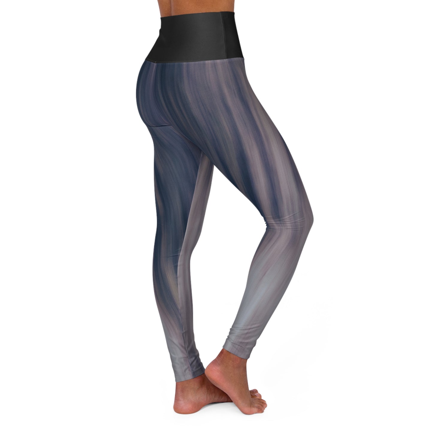 Abstract Blue Gray Marble High Waisted Yoga Leggings