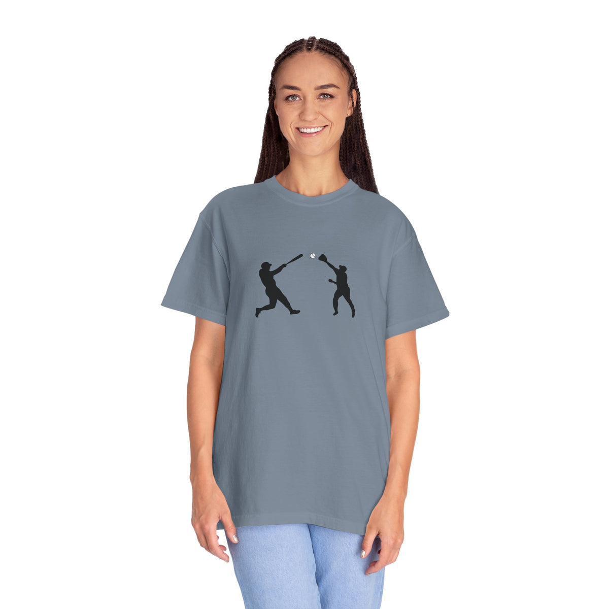 Black baseball silhouette graphic T-shirt for men, featuring minimalistic baseball player design on soft cotton fabric.