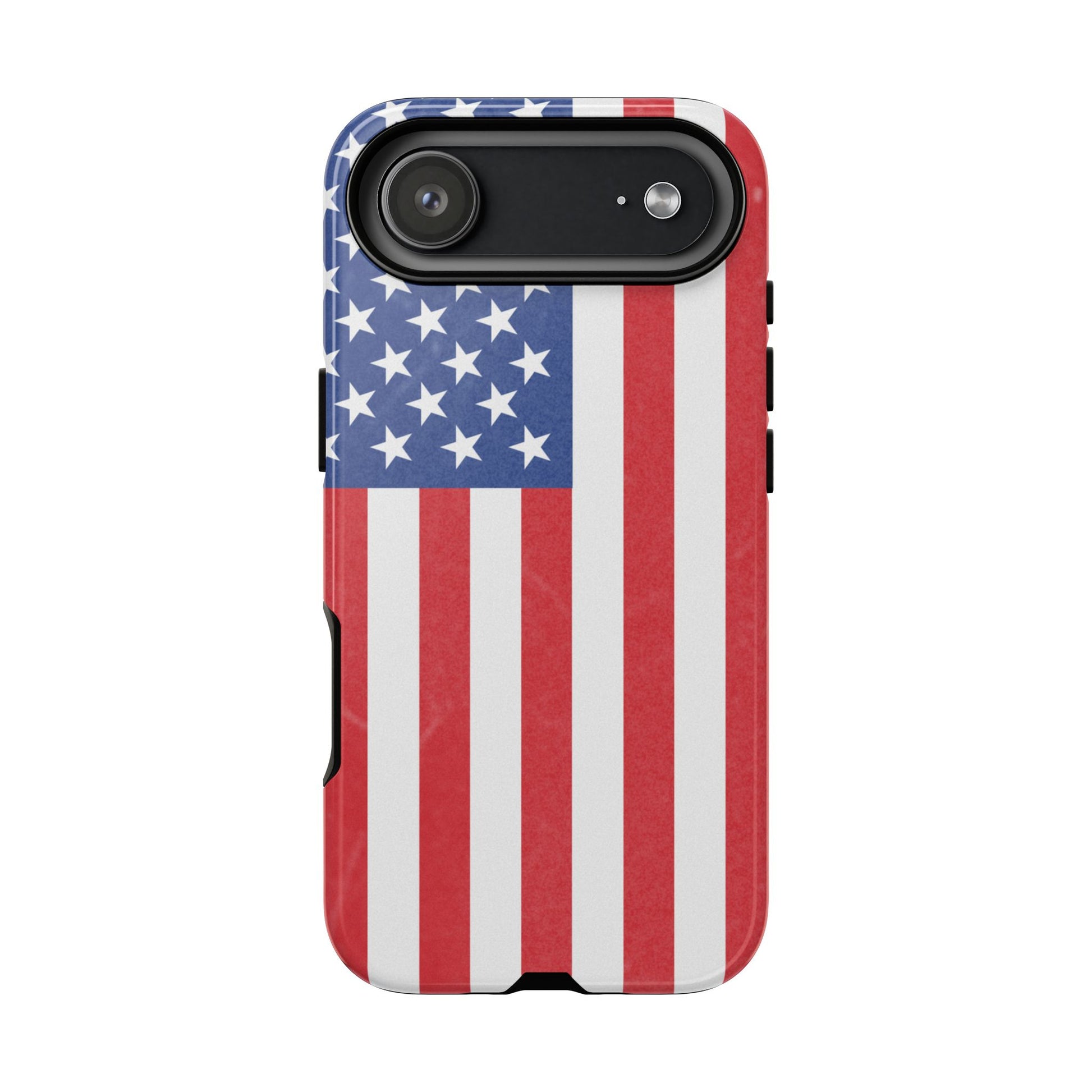 American flag tough phone case by Printify, patriotic protective cover for iPhone and Samsung smartphones.
