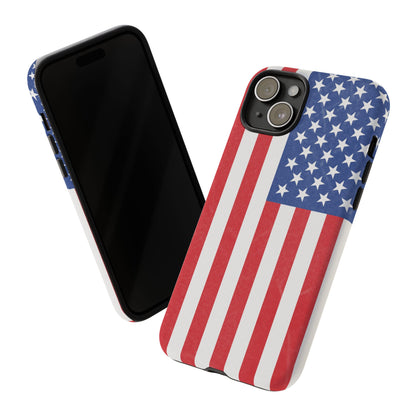 American flag tough phone case for iPhone, durable patriotic Printify phone cover with bold flag design.