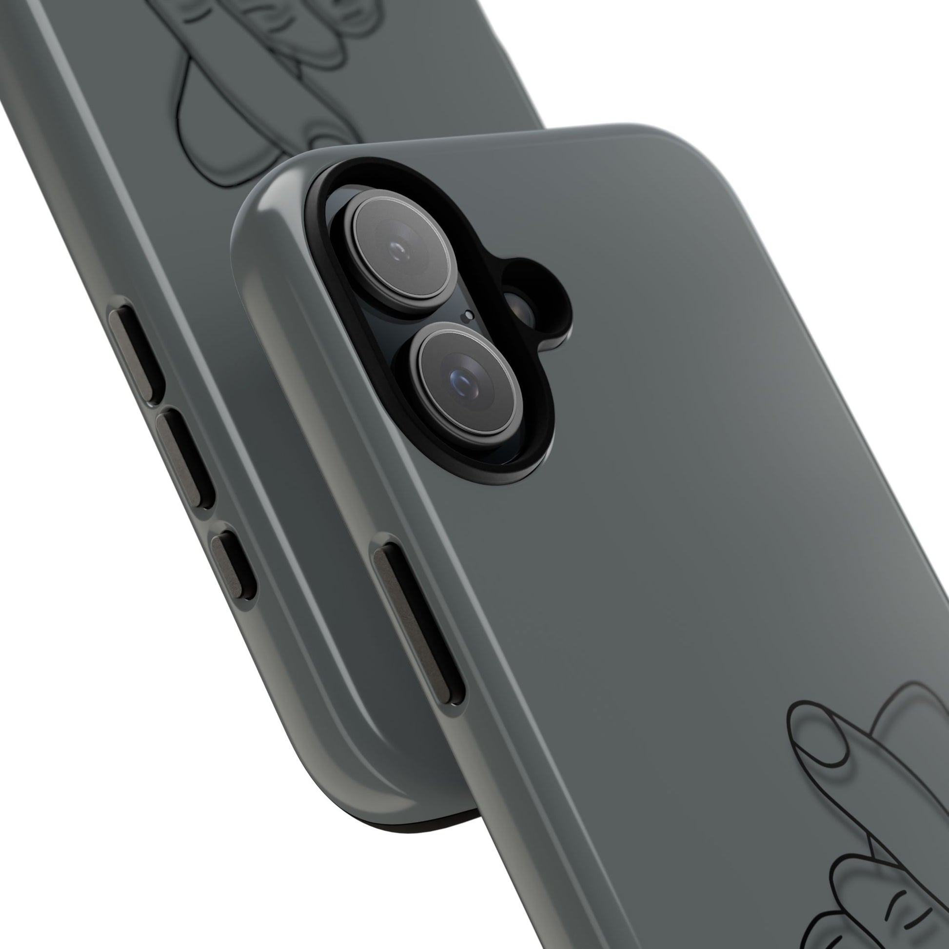 Silicone phone case with embossed Korean finger heart design, compatible with smartphones, by Printify.