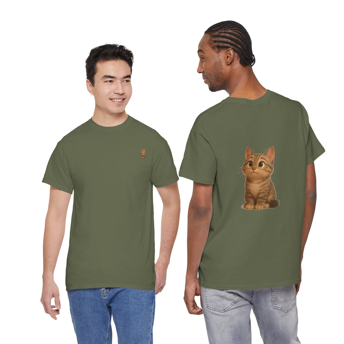 Brown kitten graphic T-shirt for cat lovers, featuring a cute cat design on a comfortable Printify T-shirt.