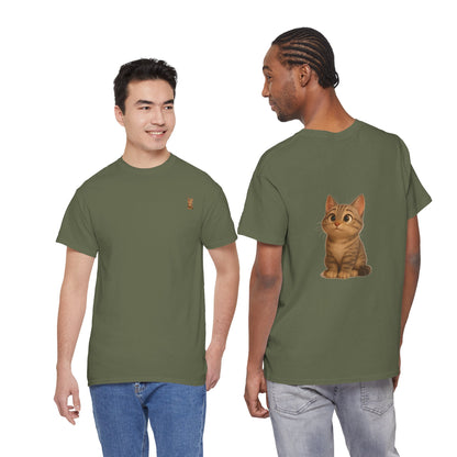 Brown kitten graphic T-shirt for cat lovers, featuring a cute cat design on a comfortable Printify T-shirt.