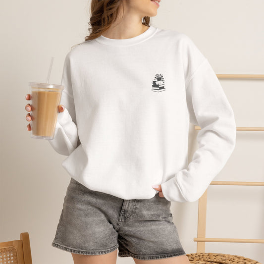 Stack of Books with Mug and Plant Sweatshirt | Cozy Reading Crewneck