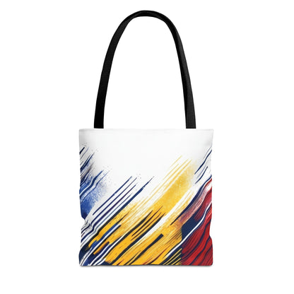 Abstract Brushstroke Tote Bag - Bold Red, Yellow & Blue All-Over Print