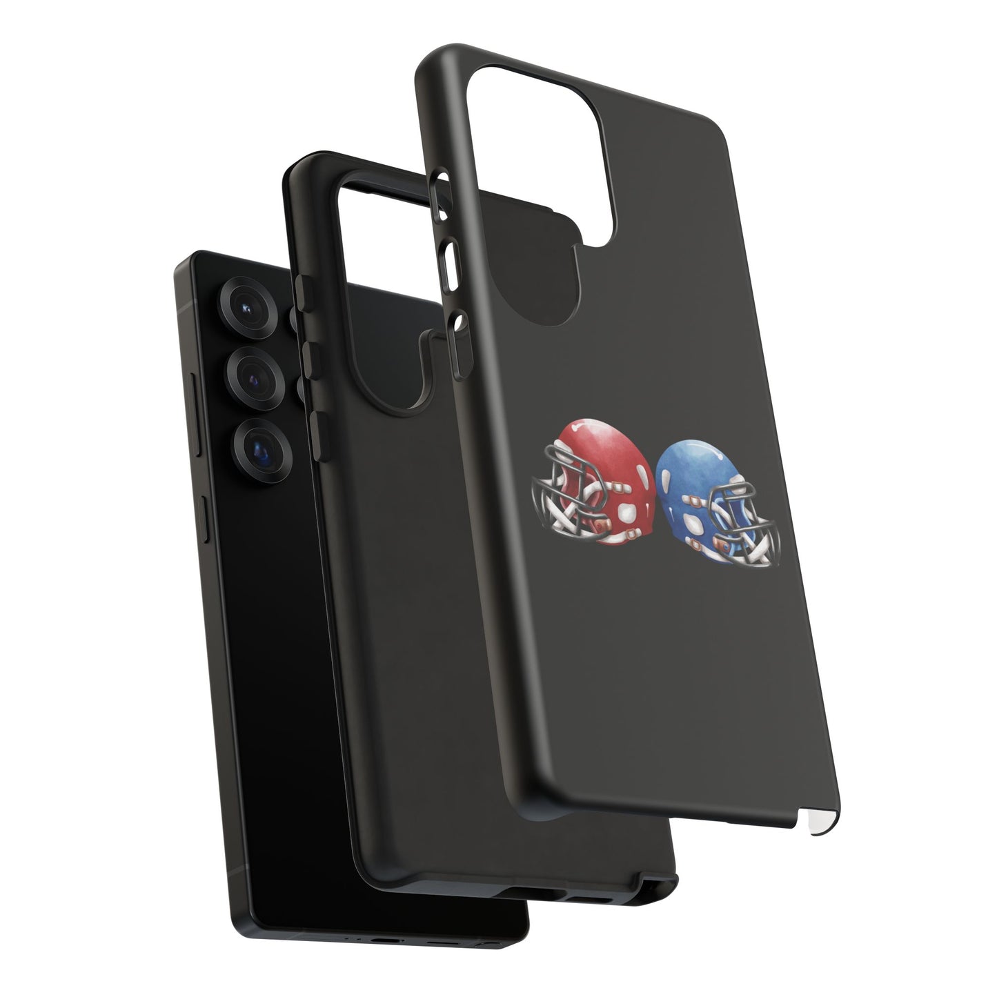 Red and blue football helmet tough phone case for iPhone, protective Printify phone cover with sporty design.
