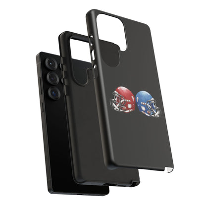 Red and blue football helmet tough phone case for iPhone, protective Printify phone cover with sporty design.