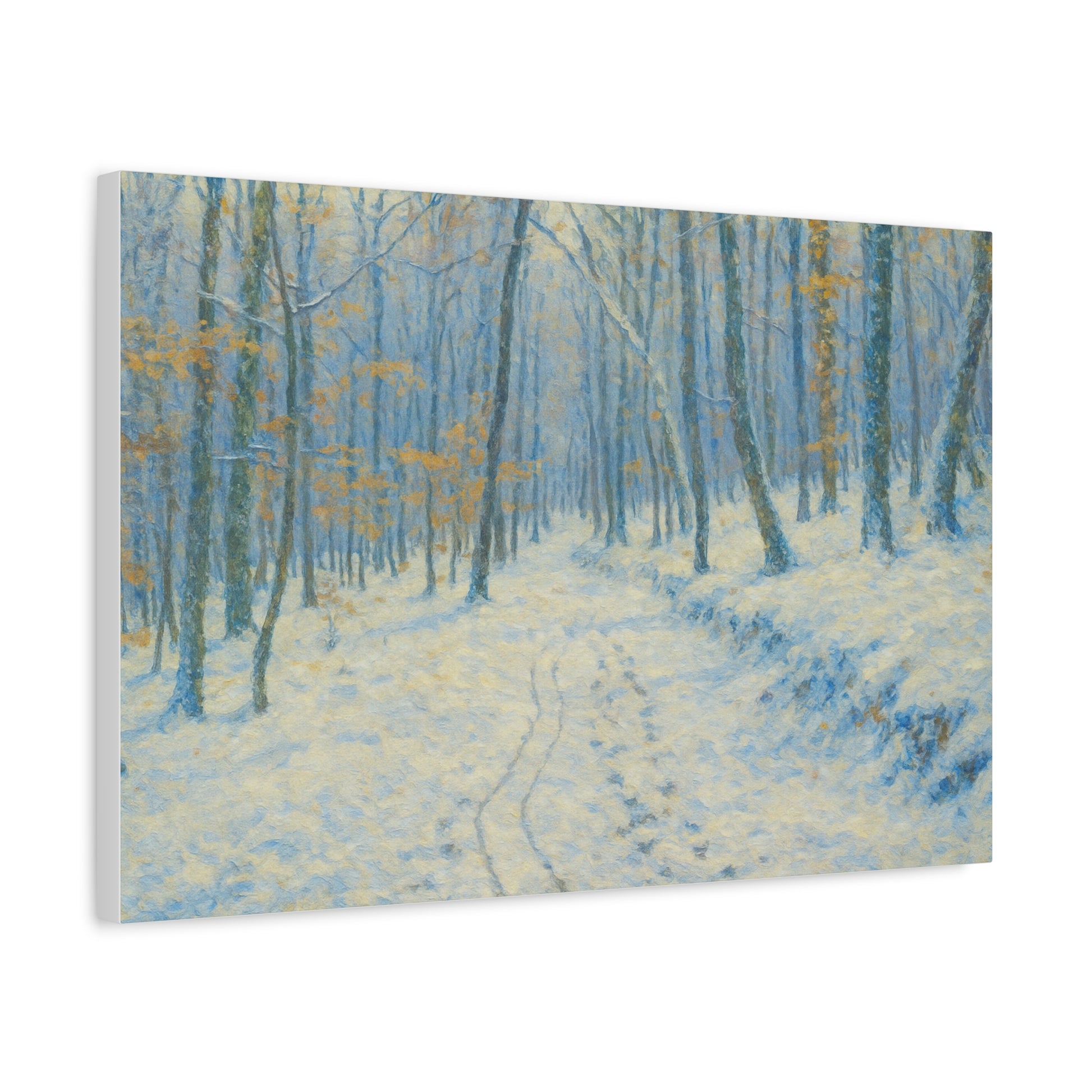 Winter Woodland canvas print by Printify featuring a snowy forest scene on matte stretched wall art.