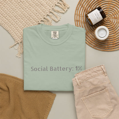 Social Battery 1% T-shirt | Introvert Funny Text Tee