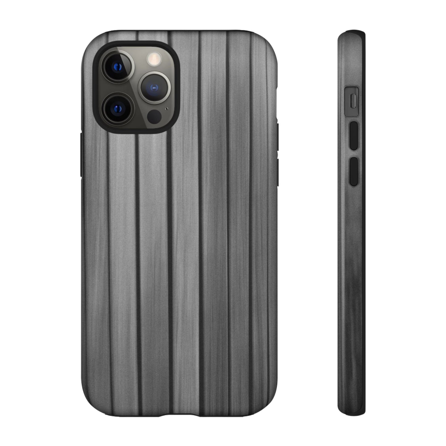 Ribbed metal texture phone case for iPhone, tough protective cover by Printify featuring a sleek, durable design.