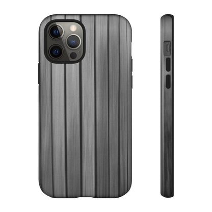 Ribbed metal texture phone case for iPhone, tough protective cover by Printify featuring a sleek, durable design.