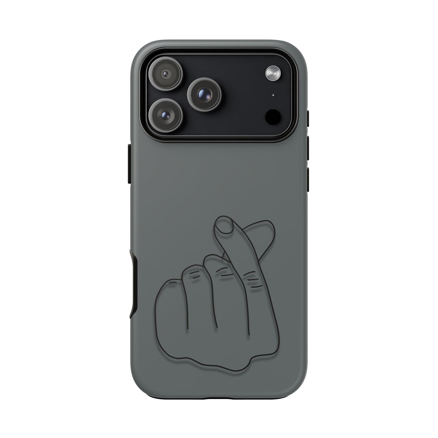 Silicone phone case with embossed Korean finger heart design, compatible with smartphones, by Printify.