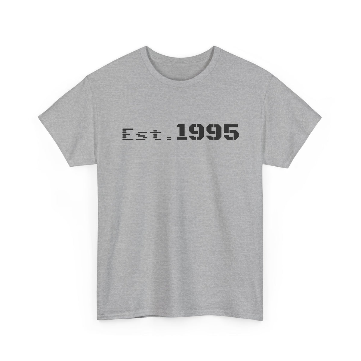 Vintage black T-shirt with "Est. 1995" and minimalist design, made by Printify, celebrating a birth year birthday shirt.